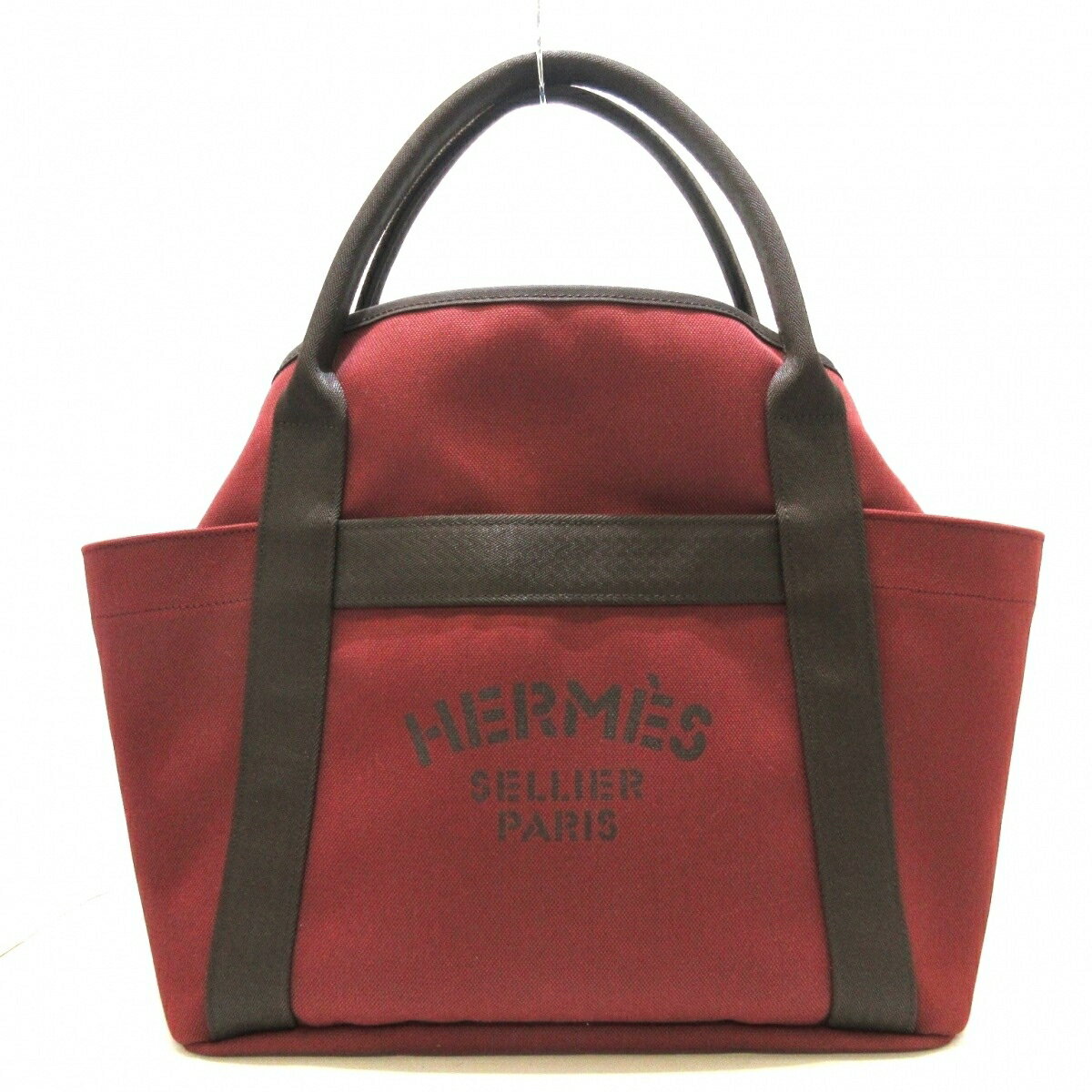 【中古】HERMES(エルメス) サック ド パンサージュ グルーム トートバッグ シルバー金具 ボルドー×ダークブラウン ポリアミド×コットン×ポリウレタン