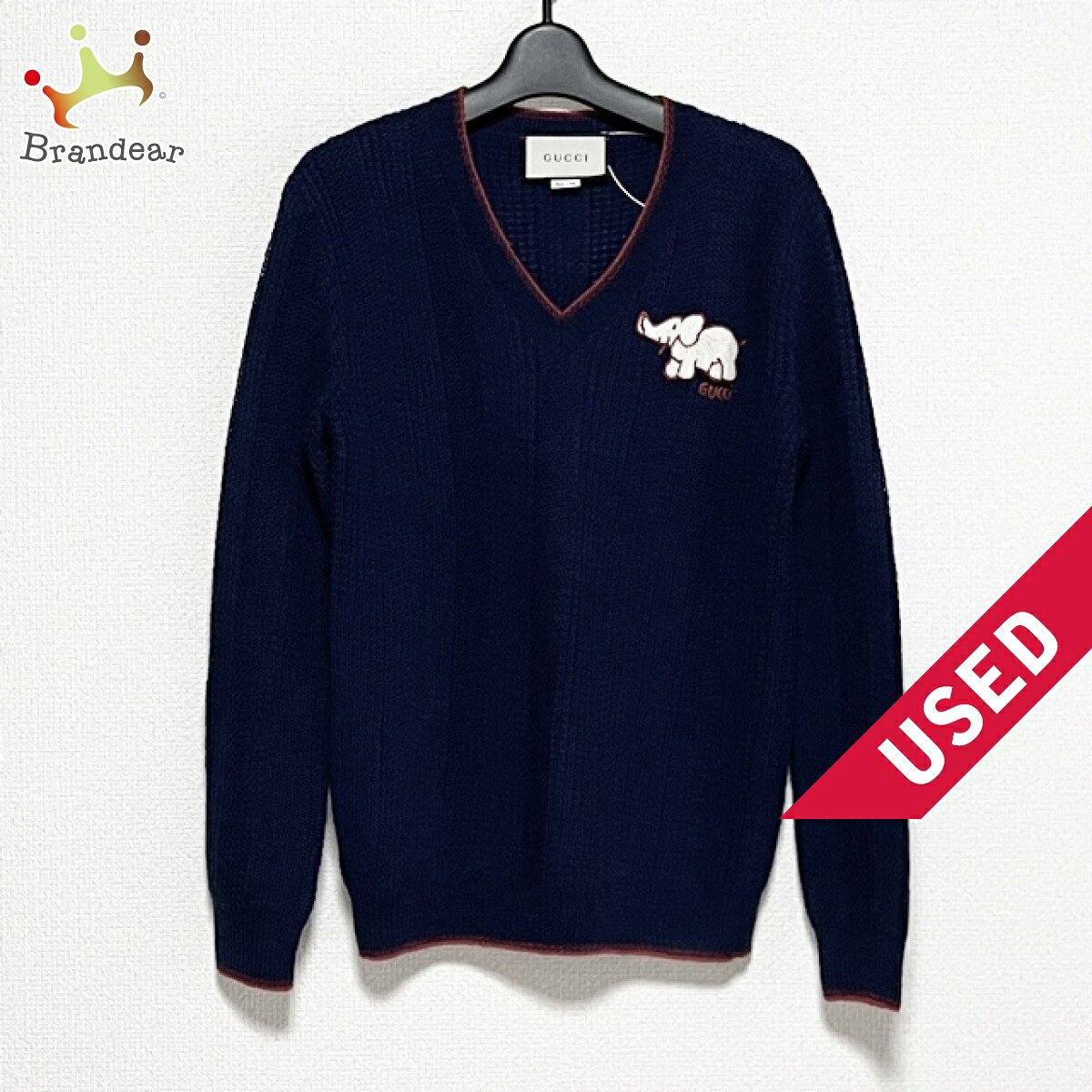 【新着】【中古】GUCCI(グッチ) 長袖セーター Vネック ネイビー×レッド×白のサムネイル