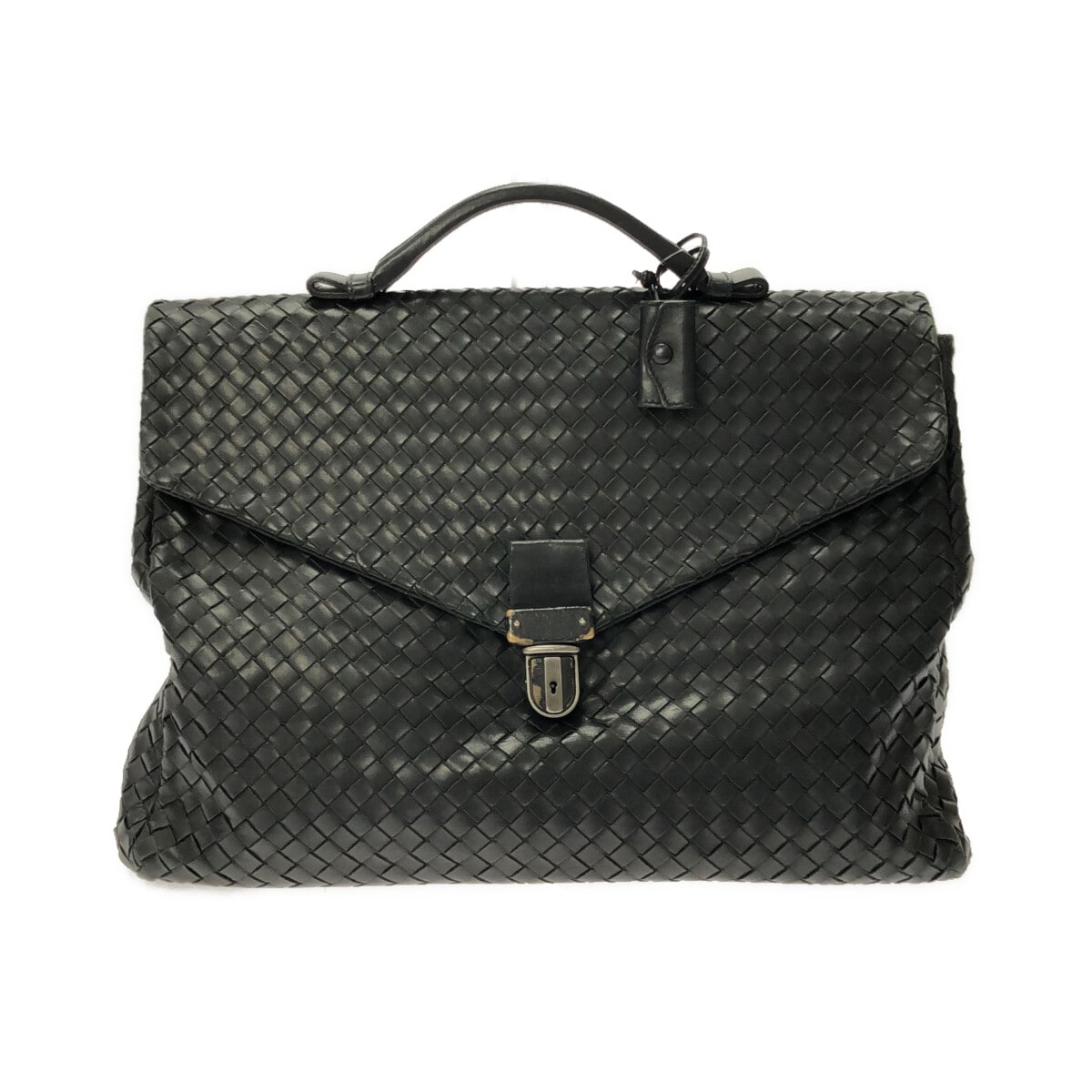 【中古】BOTTEGA VENETA(ボッテガヴェネタ) イントレチャート ビジネスバッグ 黒 レザー