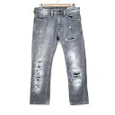 【新着】【中古】DIESEL(ディーゼル) THANAZ ジーンズ フルレングス/ダメージ加工/ペイント加工 グレー