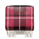 【新着】【中古】Kate spade(ケイトスペード) 2つ折り財布 チェック柄/ラウンドファスナー ピンク×ダークブラウン×マルチ PVC(塩化ビニール)