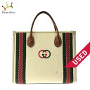 【新着】【中古】GUCCI(グッチ) インターロッキングG/シェリー トートバッグ アイボリー×グリーン×マルチ キャンバス×レザー