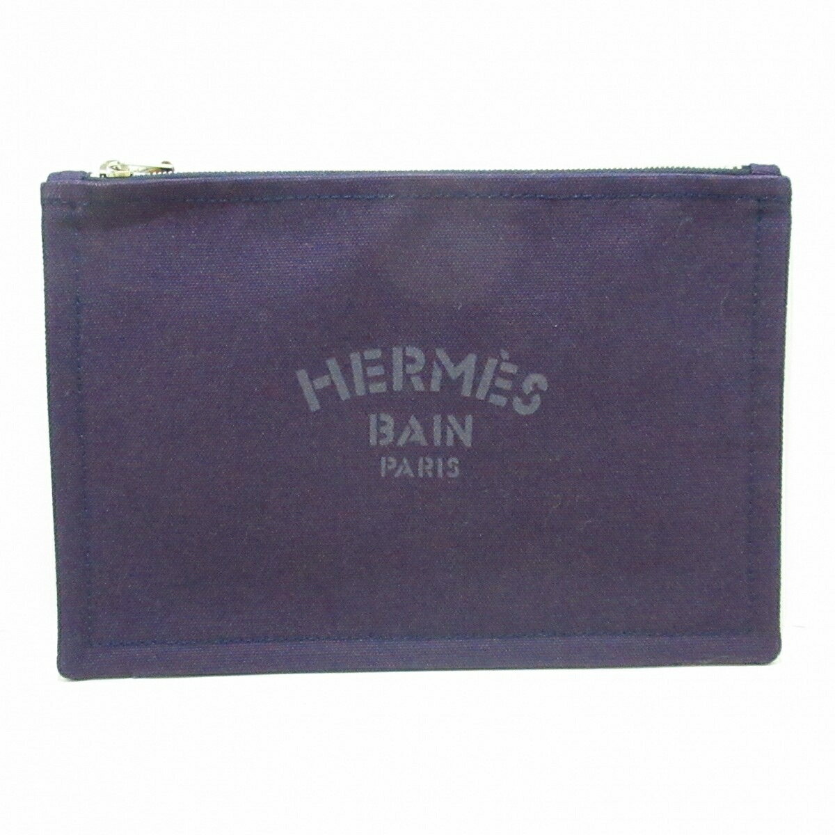 【新着】【中古】HERMES(エルメス) トゥルースフラット PM ポーチ シルバー金具 パープル コットン