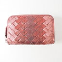 【新着】【中古】BOTTEGA VENETA(ボッテガヴェネタ) イントレチャート コインケース ラウンドファスナー ボルドー×ピンク レザー