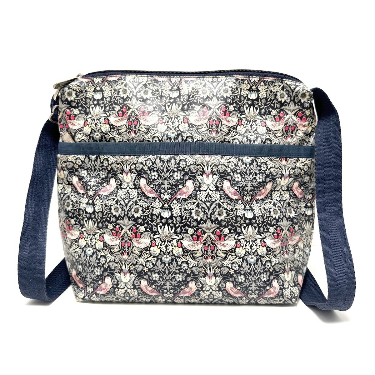 【新着】【中古】LESPORTSAC(レスポートサック) ショルダーバッグ 花柄/鳥柄 ダークグレー×アイボリー×マルチ コーティングキャンバス×ナイロン