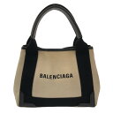 【新着】【中古】BALENCIAGA(バレンシアガ) ネイビーカバスXS トートバッグ アイボリー×黒 キャンバス×レザー