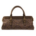 【新着】【中古】BOTTEGA VENETA(ボッテガヴェネタ) イントレチャート ハンドバッグ スタッズ ダークブラウン レザー