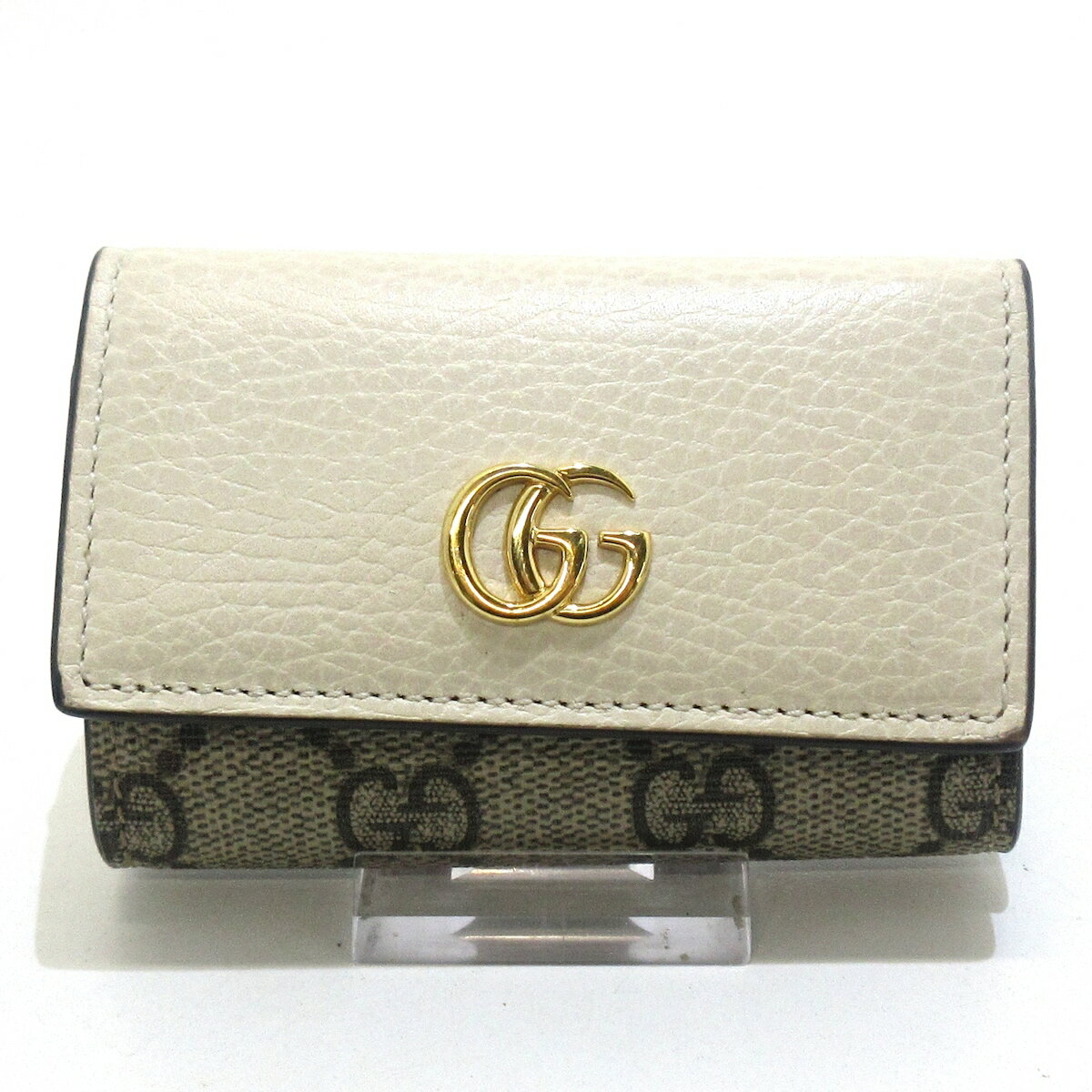 【新着】【中古】GUCCI(グッチ) GGマーモント/GGプラス・GGスプリーム キーケース 6連フック アイボリー×ベージュ×ダークブラウン レザー×PVC(塩化ビニール)