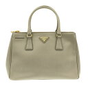 【新着】【中古】PRADA(プラダ) ガレリア トートバッグ グレーベージュ レザー