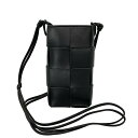 【中古】BOTTEGA VENETA(ボッテガヴェネタ) カセット ミニ クロスボディ ショルダーバッグ スマホショルダー/フォンポシェット 黒 レザー
