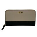 【中古】Kate spade(ケイトスペード) 長財布 ラウンドファスナー ベージュ×黒 レザー