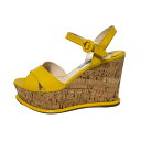 【中古】PRADA(プラダ) サンダル ウェッジソール イエロー×ライトブラウン レザー