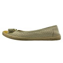 【中古】FERRAGAMO/SalvatoreFerragamo(サルバトーレフェラガモ) ヴァラ フラットシューズ リボン/パンチング アイボリー×ゴールド×イエロー レザー