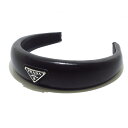 【中古】PRADA(プラダ) カチューシャ トライアングルロゴ 黒
