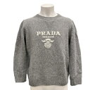 【中古】PRADA(プラダ) 長袖セーター サイズ44/ロゴ/長袖 グレー ウール、カシミヤ