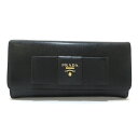 【中古】PRADA(プラダ) 長財布 リボン 黒 サフィアーノレザー