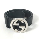 【新着】【中古】GUCCI(グッチ) ベルト GG柄 黒×シルバー PVC(塩化ビニール)×金属素材