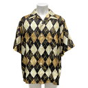 【中古】PRADA(プラダ) 半袖シャツ 2024/カジュアルシャツ/アロハ/アーガイル柄 アイボリー×黒×ベージュ シルク