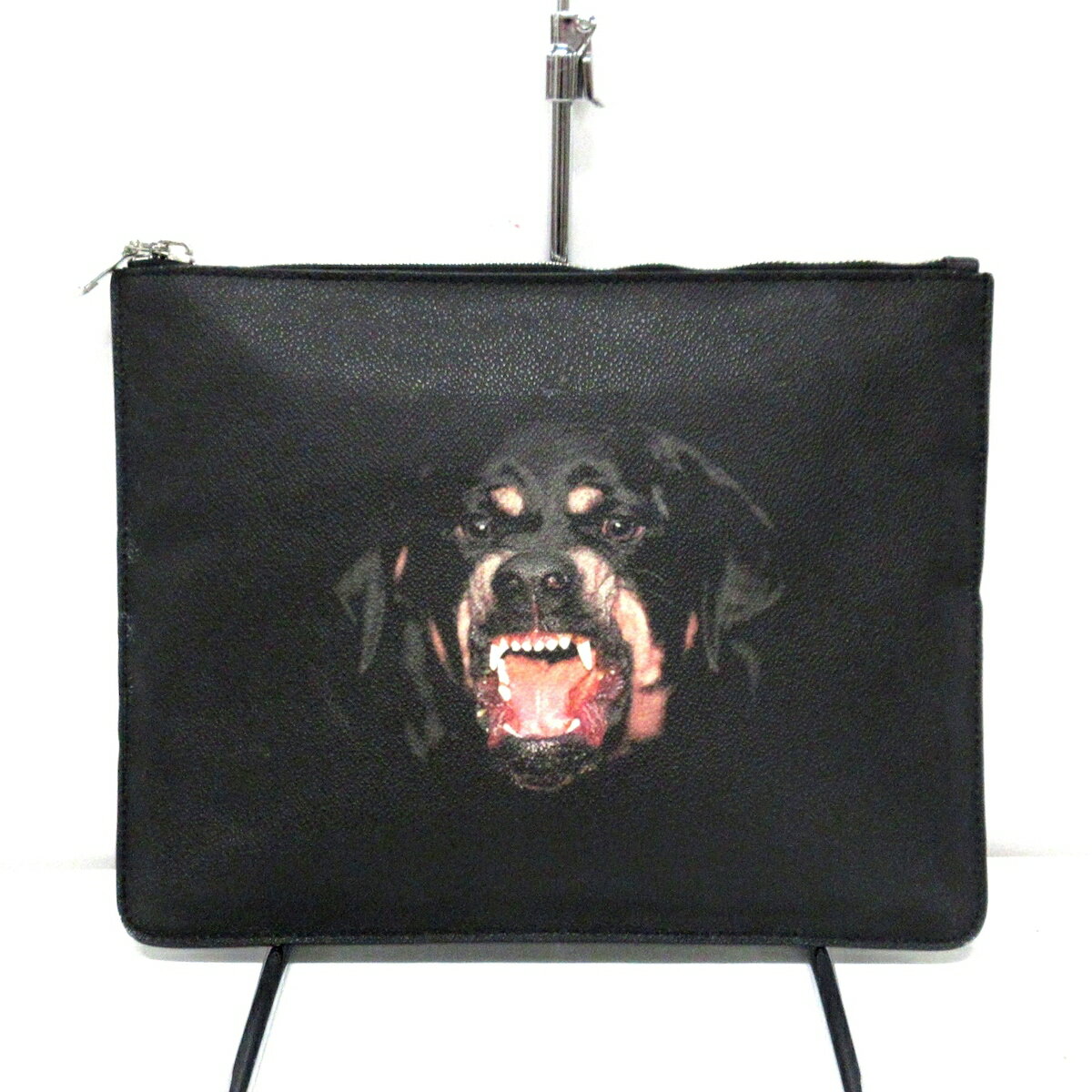 【中古】GIVENCHY(ジバンシー) クラッチバッグ ロットワイラー/犬 黒 PVC(塩化ビニール)