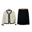 【中古】Leilian(レリアン) スカートセットアップ ボーダー/春・秋物 黒×アイボリー