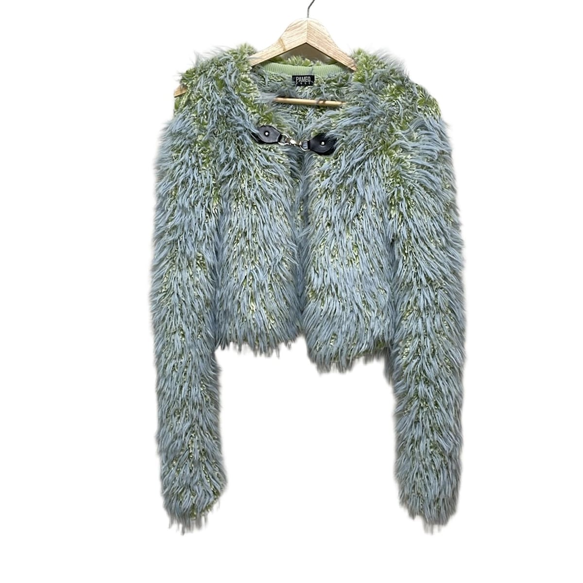 【中古】PAMEO POSE(パメオポーズ) Baby Bird Cardigan ボレロ 長袖/秋/冬/シャギーニット グリーン×ブルー