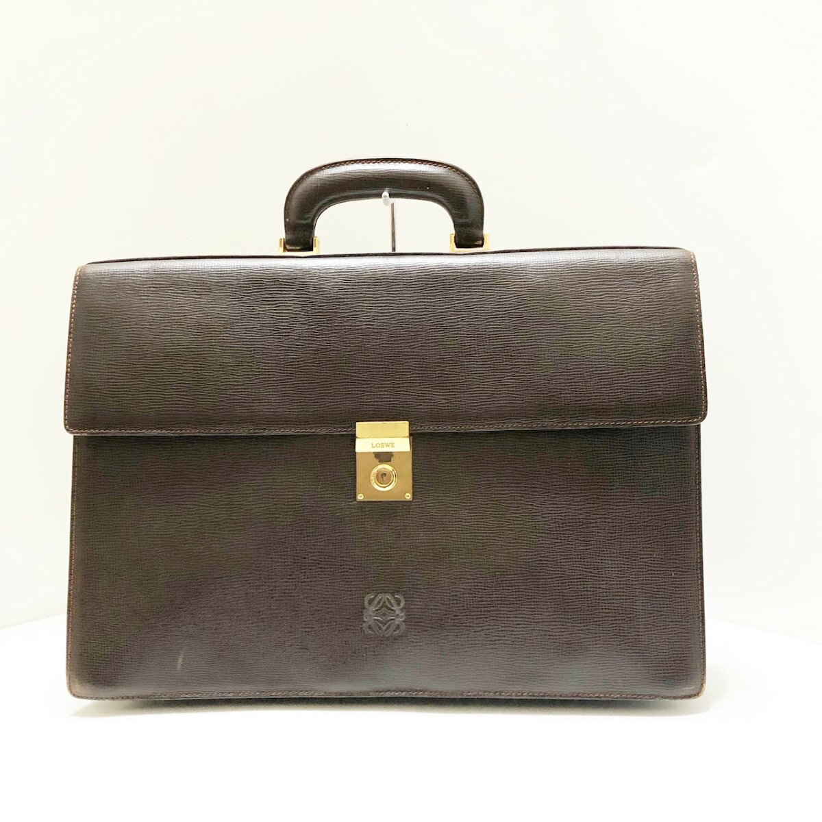 【中古】LOEWE(ロエベ) ビジネスバッグ 本体ロックあり ダークブラウン レザー