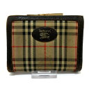 【新着】【中古】Burberry's(バーバリーズ) 2つ折り財布 チェック柄/がま口 ダークブラウン×ベージュ×マルチ ジャガード×レザー