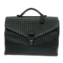 【新着】【中古】BOTTEGA VENETA(ボッテガヴェネタ) イントレチャート ビジネスバッグ 黒 レザー