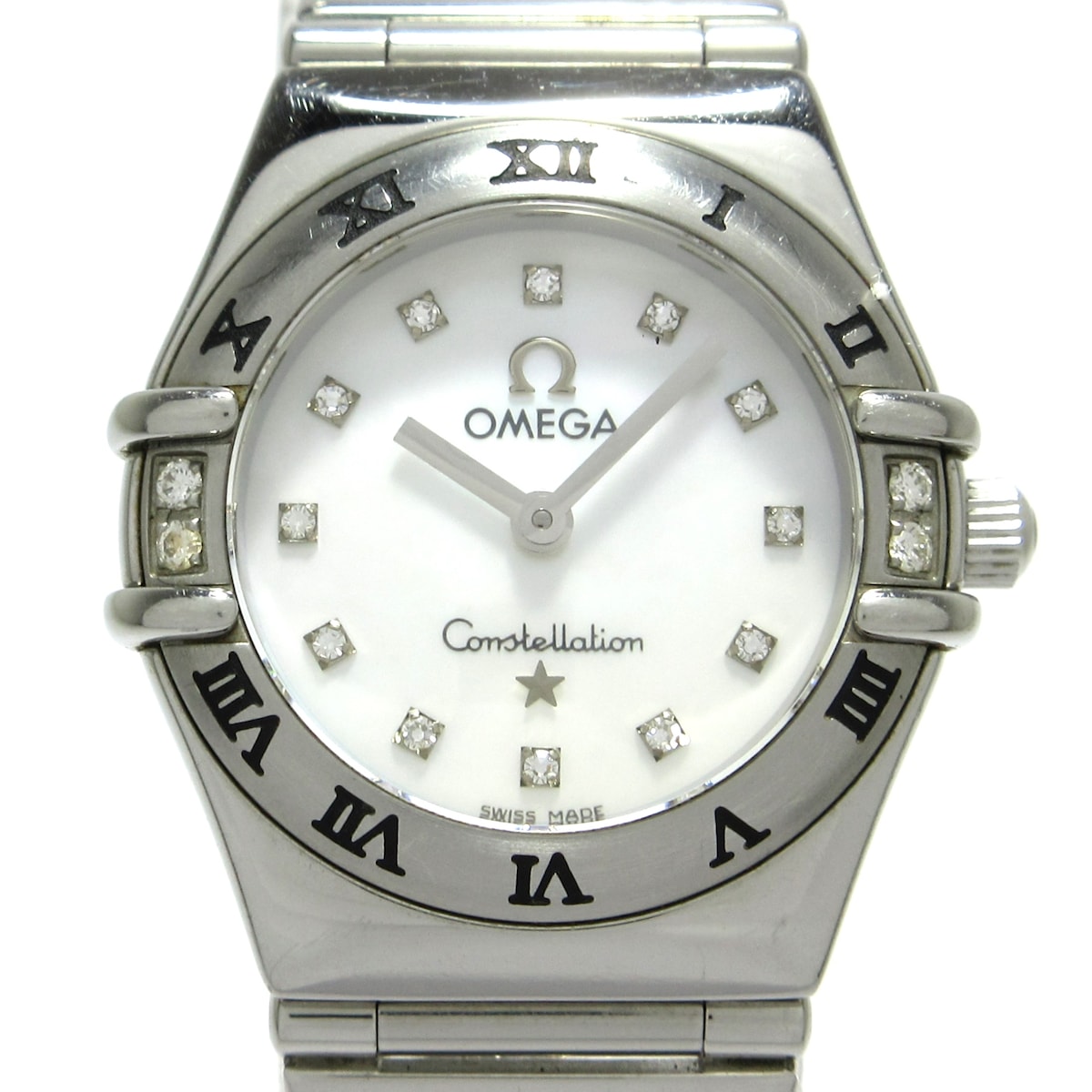 【中古】OMEGA(オメガ) コンステレーションミニ マイチョイス 腕時計 SS/シェル文字盤/12Pダイヤインデックス/4Pダイヤベゼル ホワイトシェル