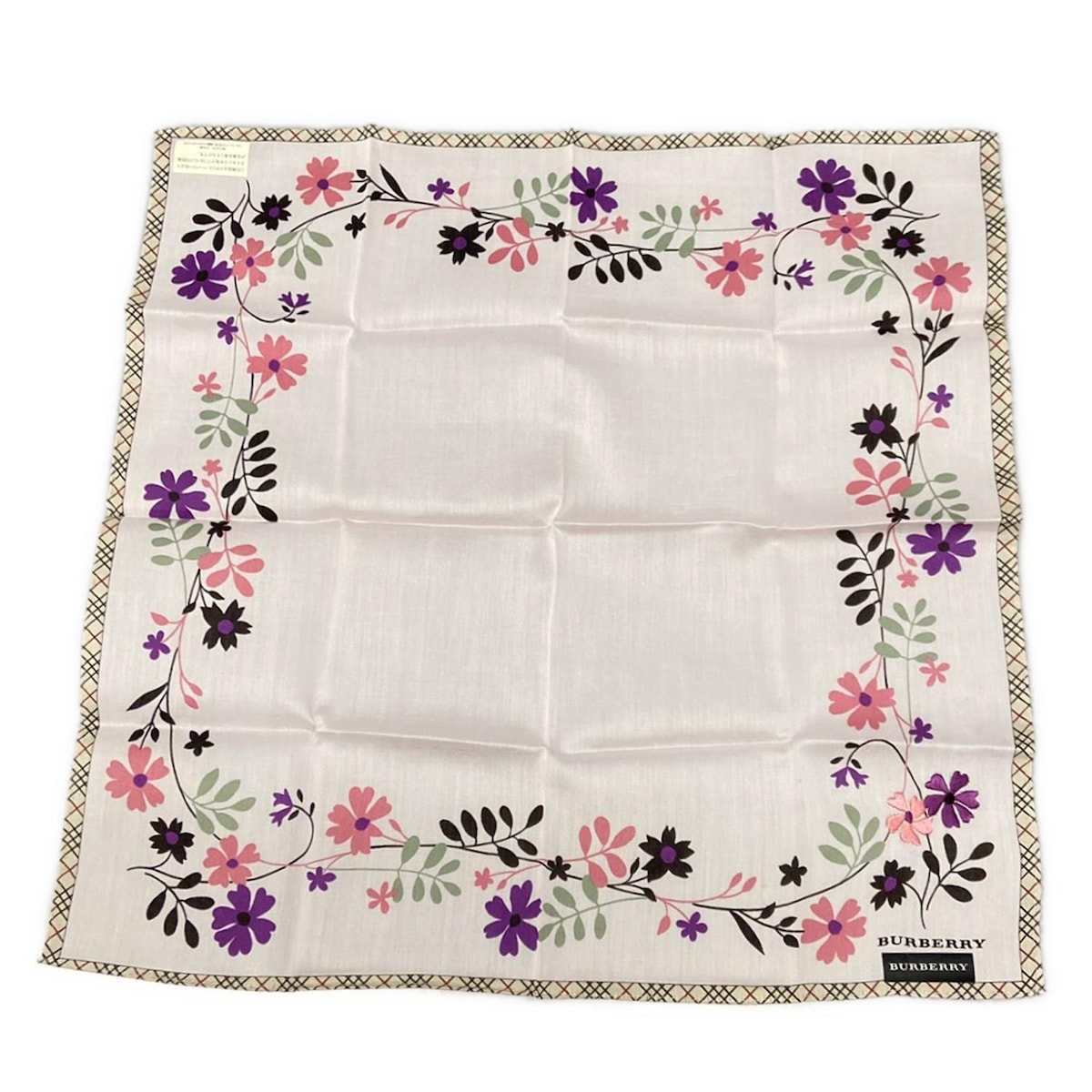【中古】Burberry(バーバリー) ハンカチ 花柄 ピンク×ベージュ×マルチ