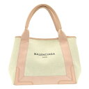 【新着】【中古】BALENCIAGA(バレンシアガ) ネイビーカバスS トートバッグ アイボリー×ライトピンク キャンバス×レザー