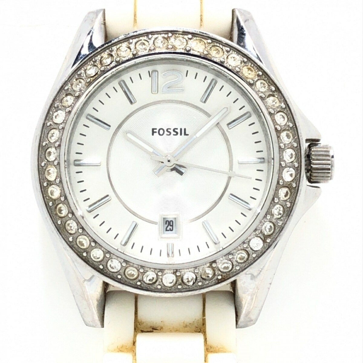 【中古】FOSSIL(フォッシル) 腕時計 ラインストーンベゼル シルバー