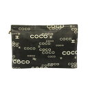 【中古】CHANEL(シャネル) クラッチバッグ COCOプリント 黒×白 コットン×レザー