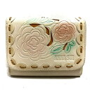 【新着】【中古】ANNA SUI(アナスイ) 3つ折り財布 フラワー(花)/型押し加工/がま口 アイボリー×ピンク×グリーン レザー