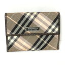 【中古】Burberry Blue Label(バーバリーブルーレーベル) Wホック財布 チェック柄 ベージュ×ダークブラウン×マルチ レザー