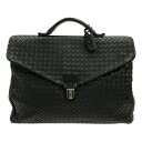 【中古】BOTTEGA VENETA(ボッテガヴェネタ) イントレチャート ビジネスバッグ 黒 レザー