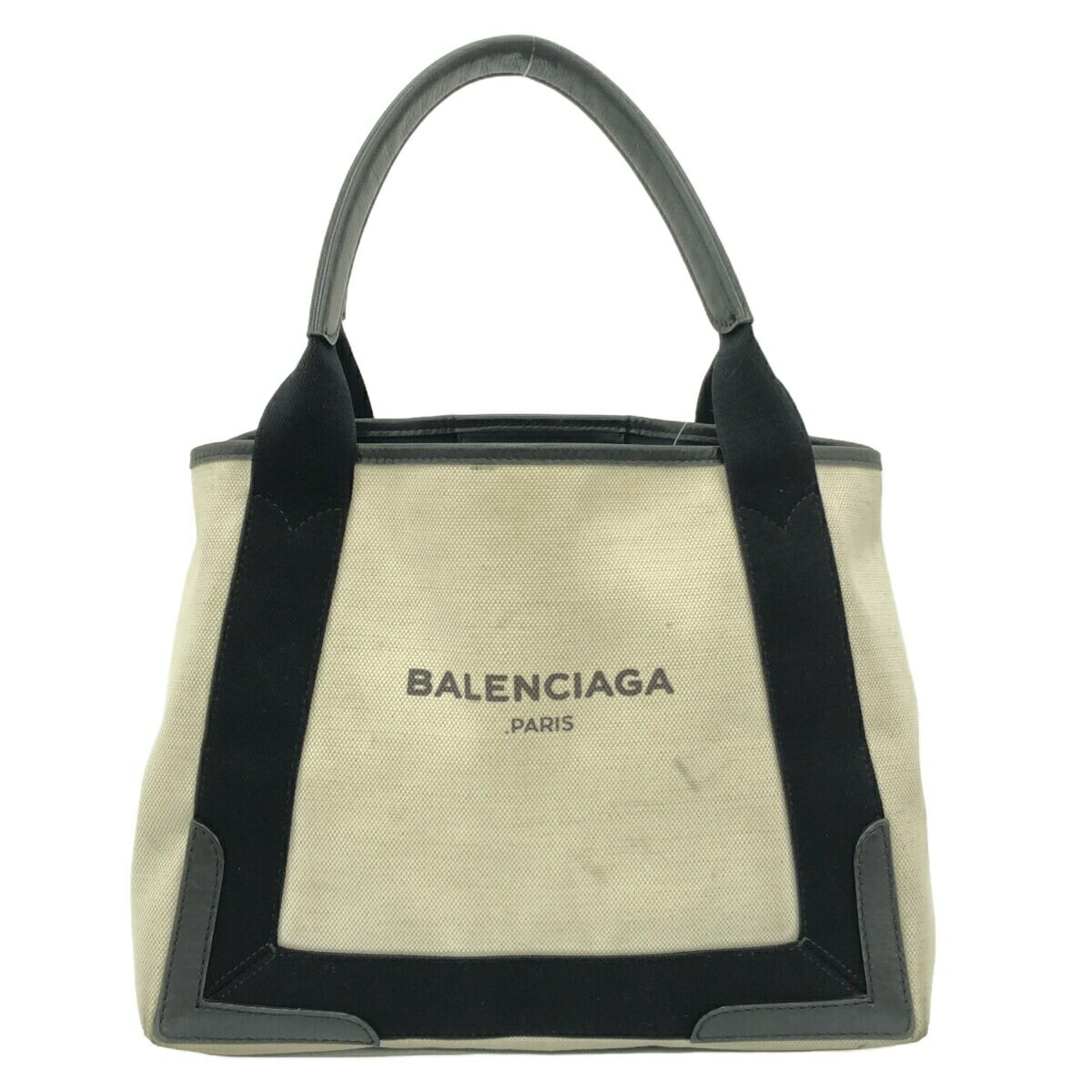 【中古】BALENCIAGA(バレンシアガ) ネイビーカバスS トートバッグ アイボリー×黒 キャンバス×レザー