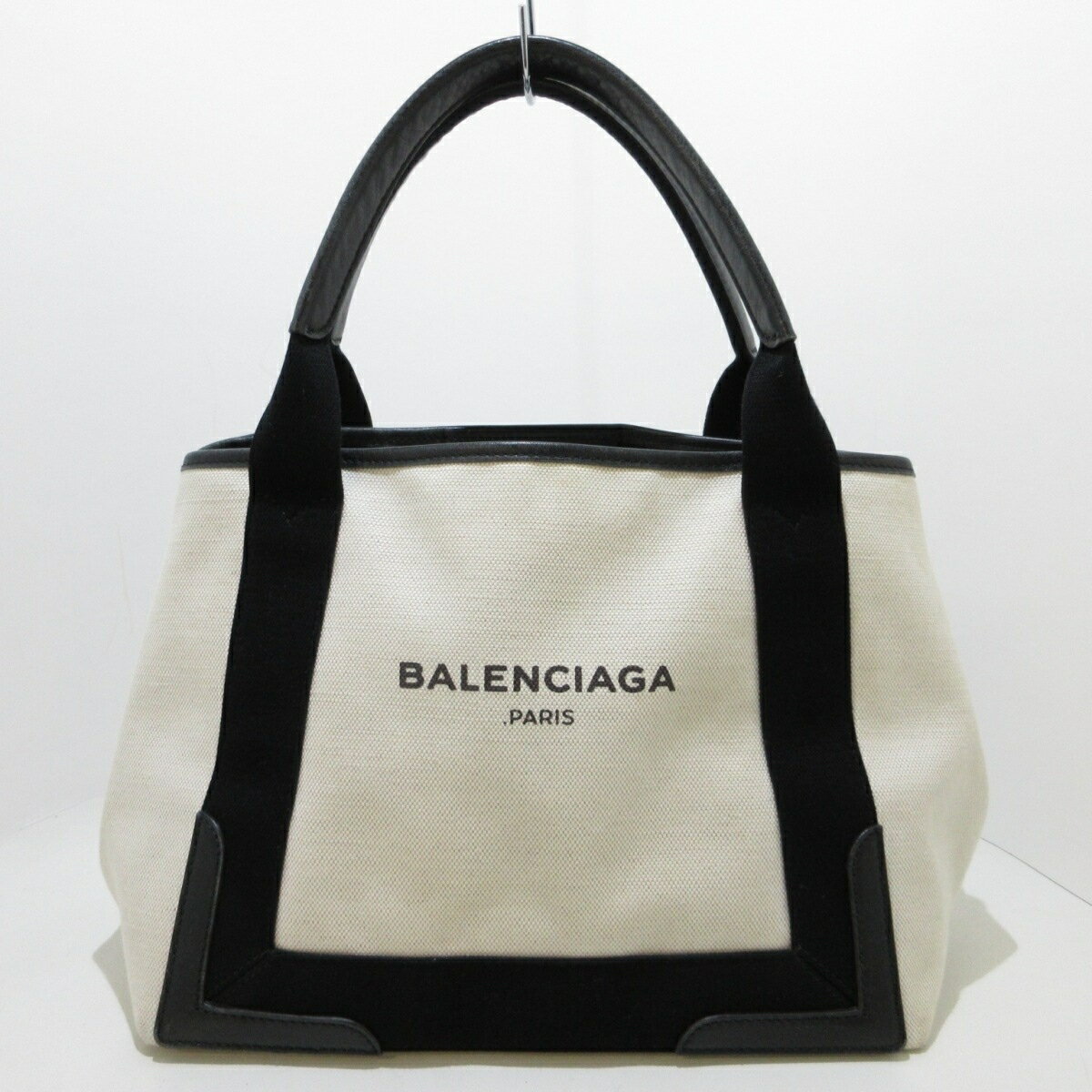 【中古】BALENCIAGA(バレンシアガ) ネイビーカバスS トートバッグ アイボリー×黒 キャンバス×レザー