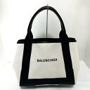 【中古】BALENCIAGA(バレンシアガ) ネイビーカバスS トートバッグ 黒 キャンバス×レザー