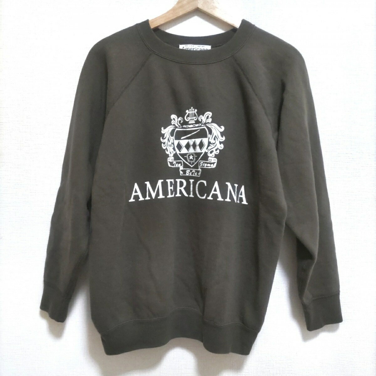 【中古】AMERICANA(アメリカーナ) トレーナー 長袖 カーキ×白 綿