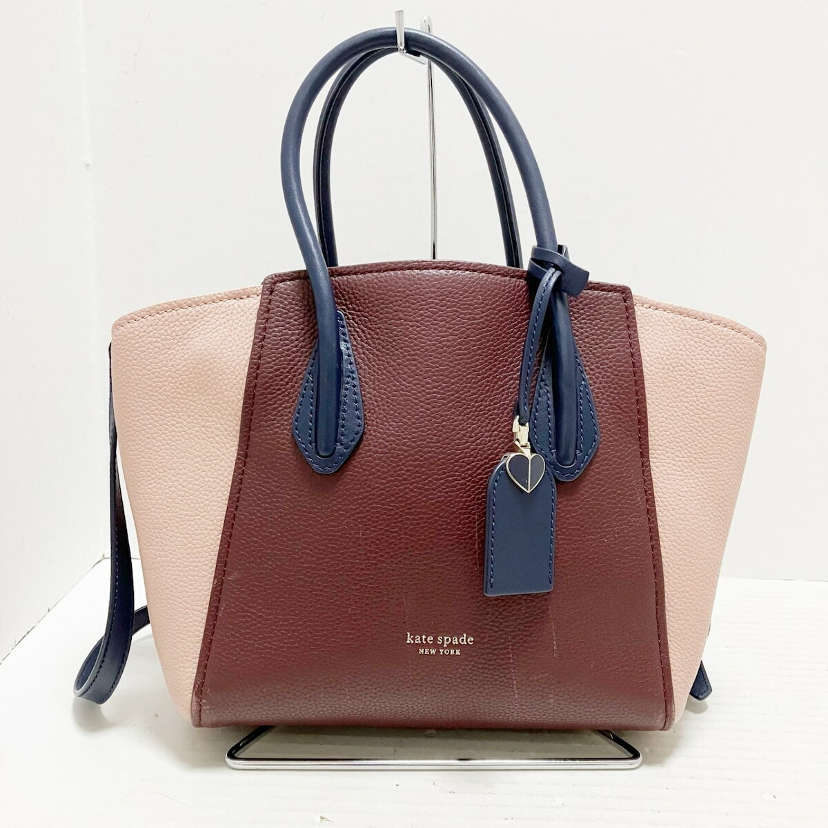 【中古】Kate spade(ケイトスペード) ハンドバッグ ボルドー×ライトピンク×ネイビー レザー