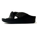 【中古】Fitflop(フィットフロップ) サンダル ラインストーン 黒 化学繊維×レザー