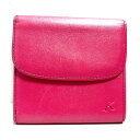【中古】KITAMURA(キタムラ) 3つ折り財布 パスケース付き ピンク レザー