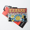 【中古】COACH(コーチ) コインケース キーリング付き/Disney、Keith Haringコラボ レッド×ブルー×マルチ レザー