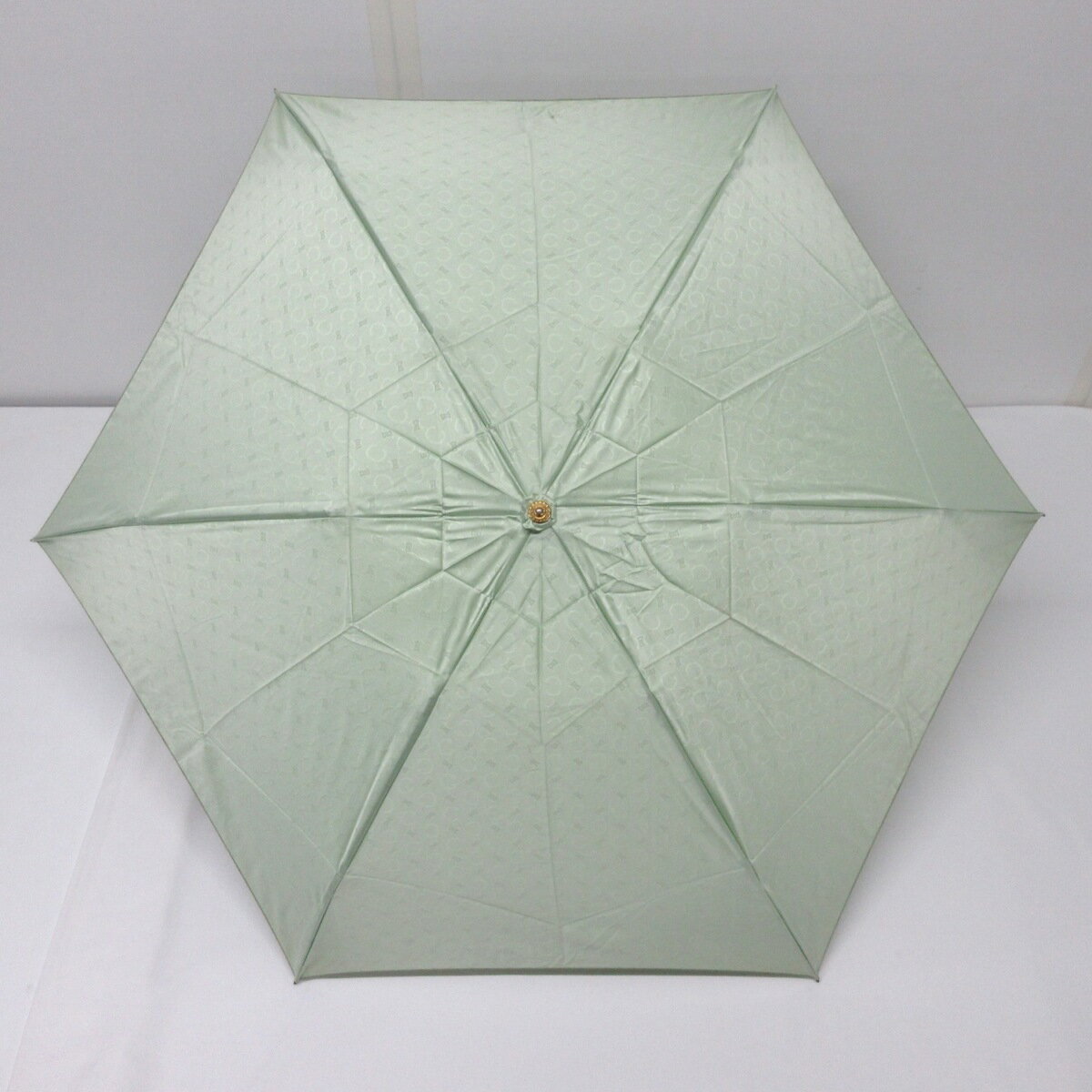 【中古】CELINE(セリーヌ) 折りたたみ傘 カーキ×ライトグリーン 化学繊維