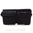 【中古】GUCCI(グッチ) GG柄 ウエストポーチ 黒 ジャガード×レザー