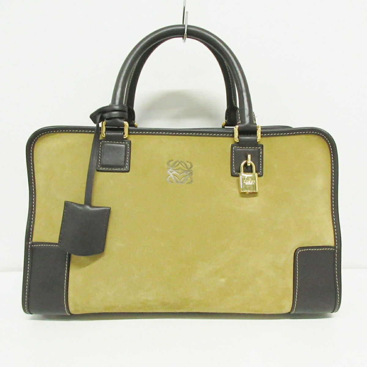 【中古】LOEWE(ロエベ) アマソナ36 ハンドバッグ ベージュ×ダークブラウン スエード×レザー