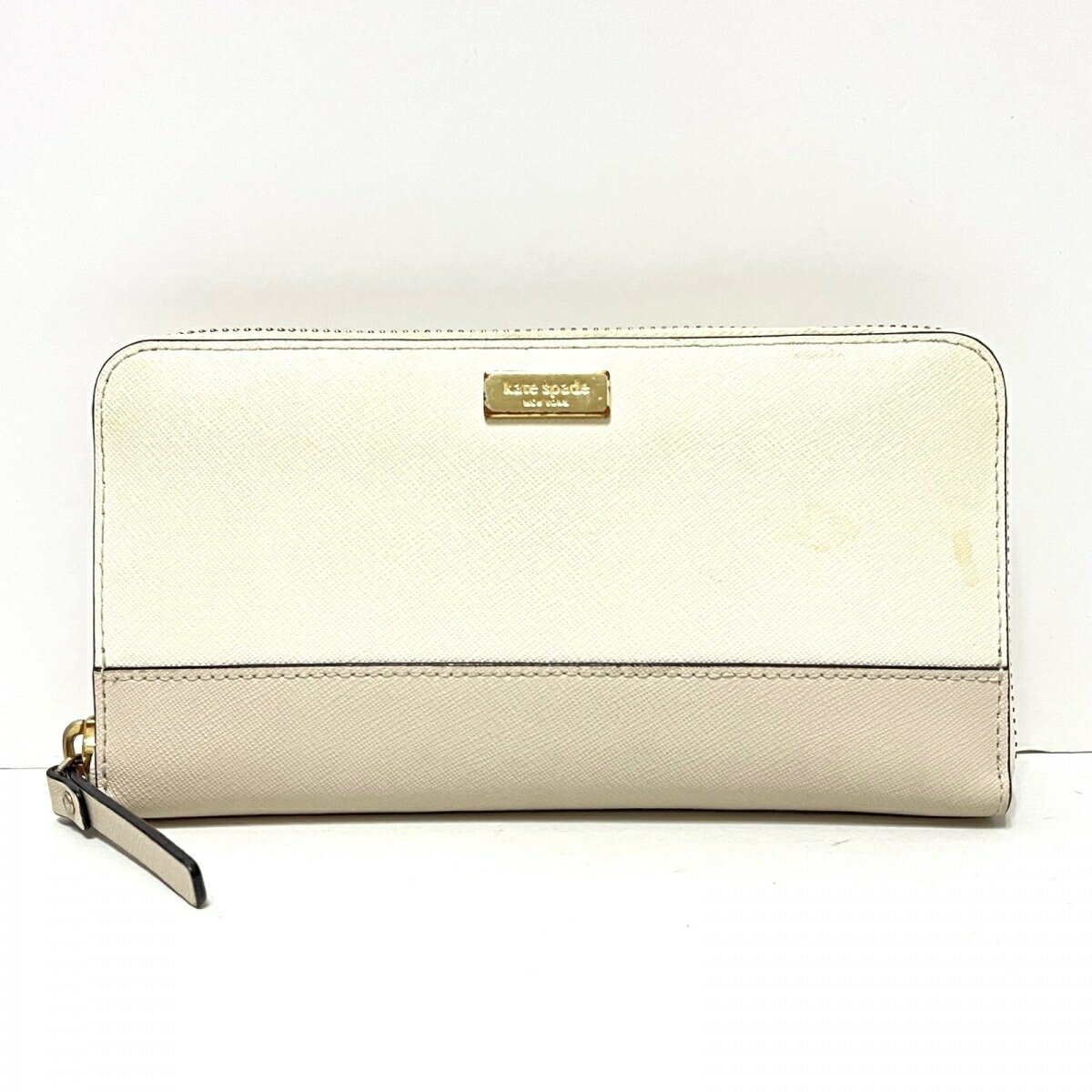 【中古】Kate spade(ケイトスペード) 長財布 ラウンドファスナー アイボリー×ベージュ レザー