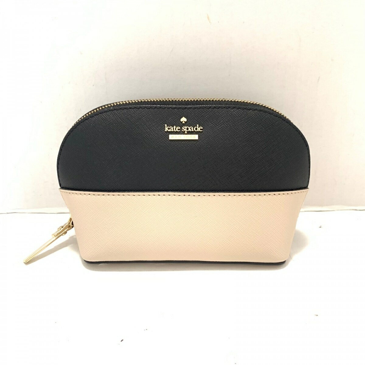 【中古】Kate spade(ケイトスペード) ポーチ 黒×ベージュ レザー