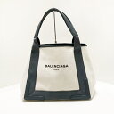 【中古】BALENCIAGA(バレンシアガ) ネイビーカバスS トートバッグ 白×グレー キャンバス×レザー